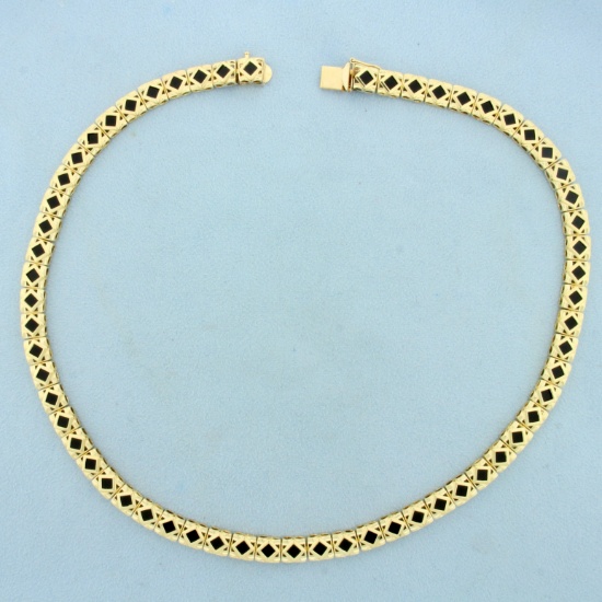 Vintage Onyx Necklace In 14k Yellow Gold