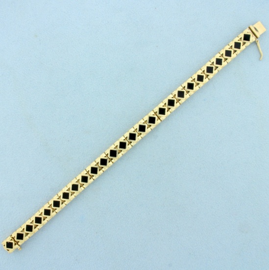 Vintage Onyx Bracelet In 14k Yellow Gold