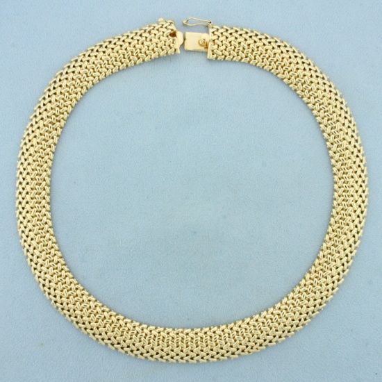 15 Inch Mesh Design Chain Necklace In 14k Yellow Gold