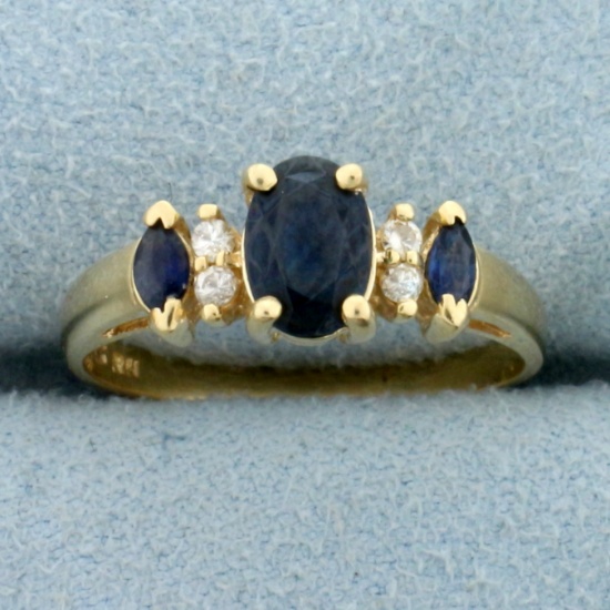 Natural Sapphire And Diamond Ring In 14k Yellow Gold