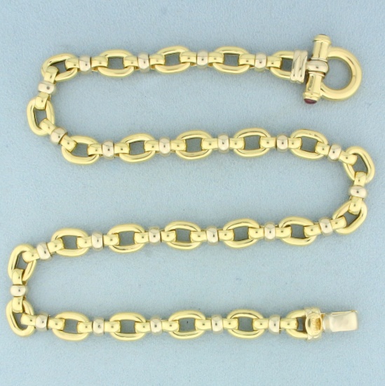 Designer Cable Link Necklace With Ruby Clasp In 18k Yellow Gold