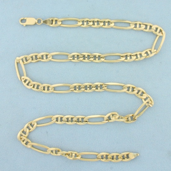 Italian Made 21 Inch Figaro Style Chain Necklace In 14k Yellow Gold