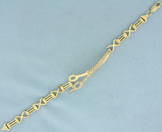 Vintage Diamond Scissor Seamstress Bracelet In 14k Yellow Gold
