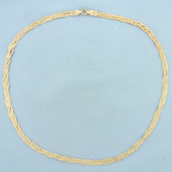 Italian Made 18 Inch Braided Herringbone Link Chain Necklace In 14k Yellow Gold