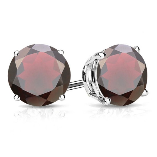 8mm Round Cut Garnet 4.4ctw Stud Earrings In Sterling Silver