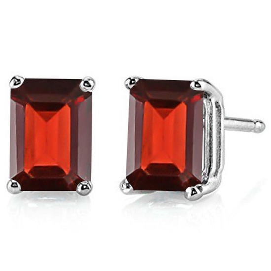 7x5mm Emerald Cut Garnet 2ctw Stud Earrings In Sterling Silver