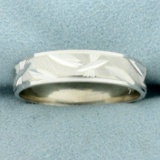 Mens Diamond Cut Band Ring In 14k White Gold