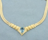 Light Blue Sapphire Herringbone Necklace In 14k Yellow Gold