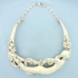 Vintage S Avinai Israel Sterling Silver Ocean Maiden Mermaid Collar Bib Necklace In Sterling Silver