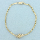 Diamond Cluster Rope Link Chain Bracelet In 14k Yellow Gold