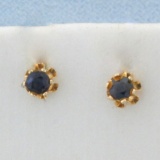 Vintage Sapphire Buttercup Stud Earrings In 14k Yellow Gold