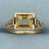 Vintage Citrine Solitaire Ring In 10k Yellow Gold