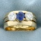 Three Stone Sapphire And Diamond Engagement Or Anniversary Ring In 14k Yellow Gold