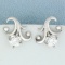 Diamond Fleur De Lis Screw Back Earrings In 18k White Gold