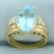6ct Swiss Blue Topaz And Diamond Statement Ring In 14k Yellow Gold