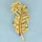 Sapphire And Diamond Feather Pin In 18k Yellow Gold