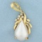 Teardrop Mabe Pearl And Diamond Pendant In 14k Yellow Gold