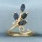Sapphire And Diamond Leaf Ring In 14k Yellow Gold