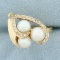 Vintage Pearl And Diamond Ring In 14k Yellow Gold