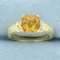 Citrine And Diamond Ring In 14k Yellow Gold