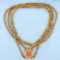 Antique Double Cable Link Necklace With Pink Coral Cameo Pendant In 12k Yellow Gold