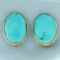 Large Turquoise Statement Clip On Earrings In 14k Yellow Gold
