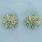 Clip On Diamond And Turquoise Earrings In 14k Yellow Gold