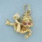 Vintage 3 D Imp Elf Ruby And Cultured Pearl Charm In 14k Yellow Gold