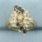 Vintage Sapphire And Diamond Spray Cluster Ring In 14k Yellow Gold