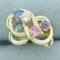 Rainbow Gemstone Swirl Ring In 14k Yellow Gold
