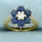 Vintage Sapphire Ad Diamond Flower Design Ring In 18k Yellow Gold