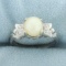 Vintage Akoya Pearl And Diamond Ring In 14k White Gold