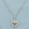 Diamond Heart Pendant On Unique Double Chain In 10k White Gold