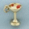 Vintage Martini Glass With Red Enamel Cherry Charm Or Pendant In 14k Yellow Gold