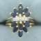 Sapphire And Diamond Spray Design Ring In 14k Yellow Gold