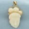 Carved Angel Skin Coral Asian Women Pendant In 14k Yellow Gold