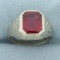 Antique 3.5ct Lab Ruby Hand Engraved Ring In 14k White Gold