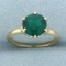 Vintage Lab Emerald Solitaire Ring In 18k Yellow Gold