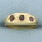 Antique Ruby Gypsy Set Three Stone Ring In 18k Yellow Gold