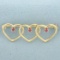Pink Sapphire Triple Heart Brooch Pin In 14k Yellow Gold