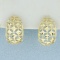 Diamond Cut Lace Design Half Hoop Earrings In 14k Yellow Gold