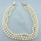 Art Nouveau Diamond Accented Akoya Pearl Triple Strand Choker Collar Necklace In 14k White Gold