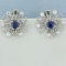 Sapphire And Diamond Sputnik Flower Earrings In 14k White Gold