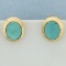 Vintage Turquoise Bezel Set Earrings In 14k Yellow Gold