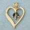 Sapphire And Diamond Heart Pendant In 10k Yellow Gold