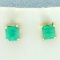 Natural Emerald Stud Earrings In 18k Yellow Gold