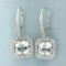 White Sapphire Halo Drop Dangle Earrings In 14k White Gold