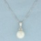 Pearl And Diamond Necklace In 14k White Gold