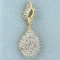 Baguette And Round Diamond Teardrop Dangle Pendant In 10k Yellow Gold