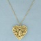 Diamond Cut Lace Filigree Design Heart Necklace In 14k Yellow Gold